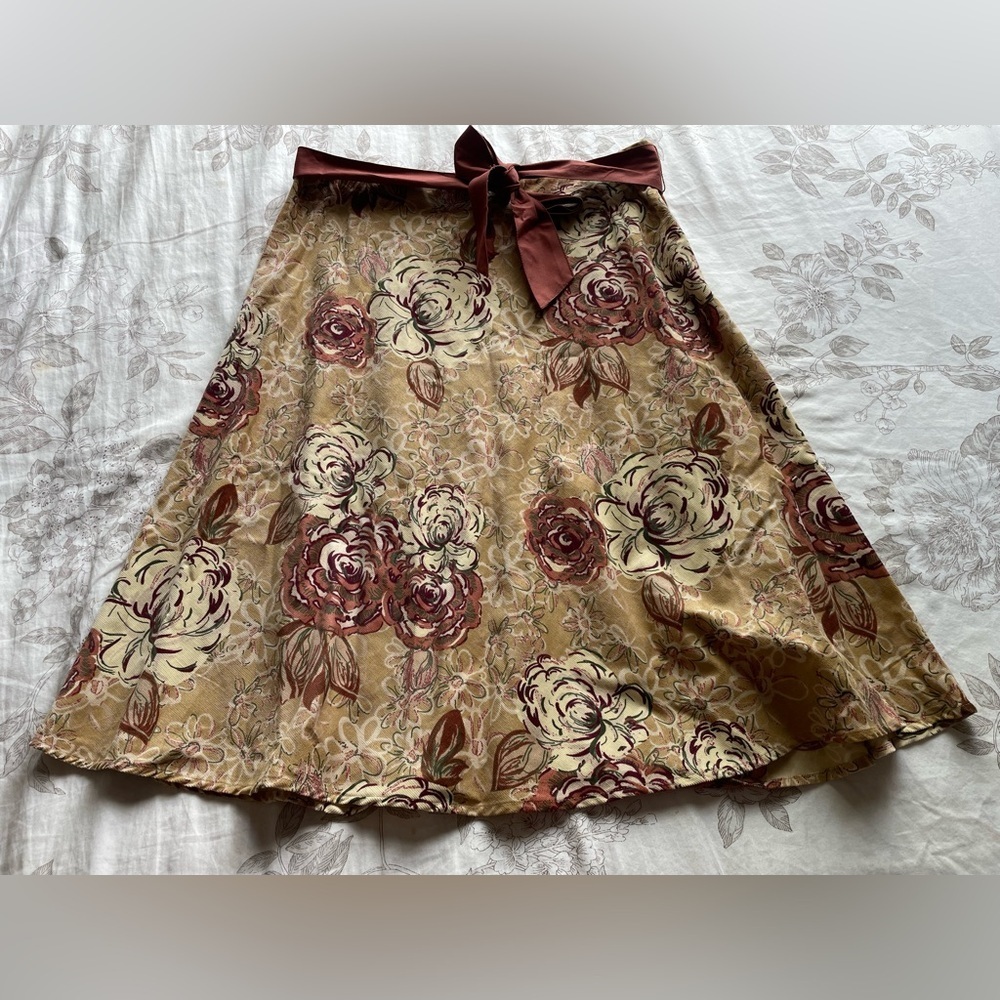 Vintage Cream Floral Corduroy Belted Skirt 10 90s Gilmore Girls Heritage‎ Preppy